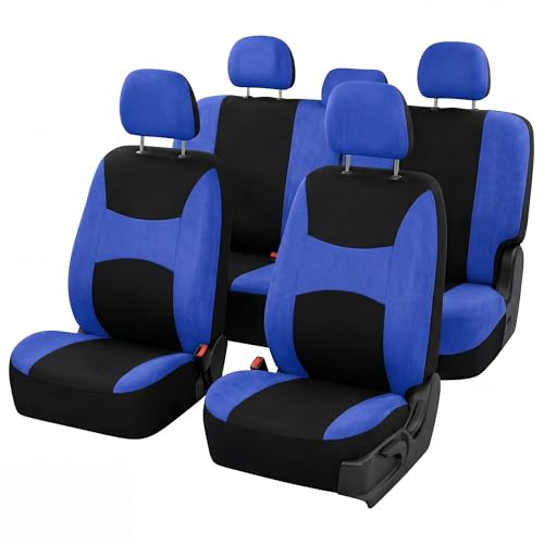 Image of FH Group Car Seat Covers Full Set Blue Black Cloth - Universal Fit,Automotive Seat Covers, Low Back Front Seat Covers,Airbag Compatible,Split Bench Rear Seat,Car Seat Cover for SUV, Sedan, Van