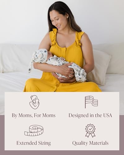 Image of Kindred Bravely Ruffle Strap Labor and Delivery Gown for Birthing & Nursing | Soft maternity hospital gown with velcro for monitoring, epidural, skin-to-skin contact, breastfeeding nightgown with pockets