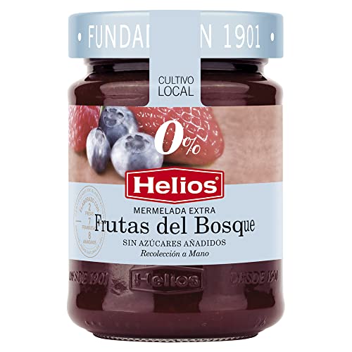 Helios - Mermelada Frutos del Bosque | 0% Azúcares Añadidos | Fabricado en España | Elaborada con Fresas, Frambuesas y Arándanos | Fruta | Sin Gluten y Sin Lactosa | 280 gr, Pack de 6 Unidades