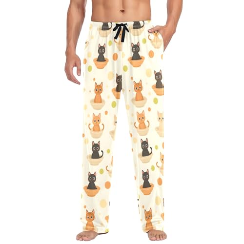 Cat Brown Cup Men's Pajama Pants Lightweight Sleepwear Bottom Lounge Pants