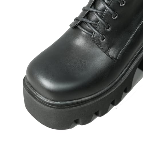 Shinelly Women's Platform Combat Boots Round Toe Lace Up Chunky Heel Ankle Boots3