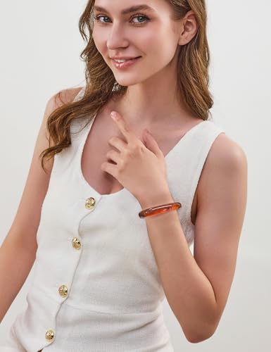 WOWORAMA Thin Acrylic Resin Bangles Bracelet for Women Dainty Round Acrylic Bracelets Cream White Tortoise Acetate Resin Bangles Simple Plastic Bracelet Jewelry