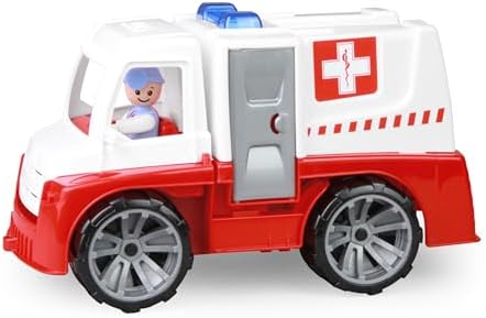 Lena 04456 - TRUXX Krankenwagen Einsatzfahrzeug mit Spielfigur als Sanitäter und Krankentrage, Krankenauto mit Zubehör, Krankentransporter mit Türen zum Öffnen, Spielfahrzeug für K