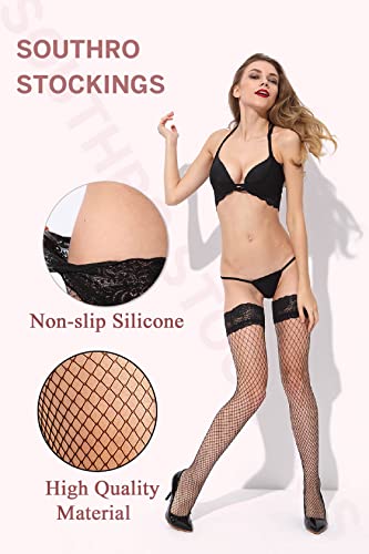 SOUTHRO 2 Pairs Women’s Fishnets Thigh High Stockings Tights Socks With Lace Top2