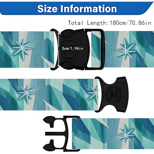 Image of 2 Pack Luggage Straps for Suitcases, Adjustable Travel Belt with Buckle, 2 inch Wide Heavy Duty Suitcase Straps for Summer Vacation, Ice Crystal Starburst Pattern, Travel Essentials, Teal /Blue