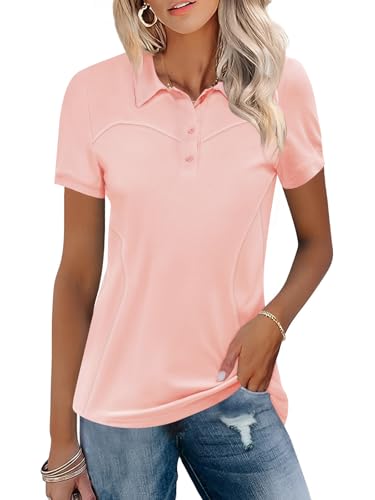 TFSDOD Women's Golf Polo Shirt Collared Short Sleeve T Shirts Golf Outfits Athletic Tennis Sport Summer Pink Tshirts XL