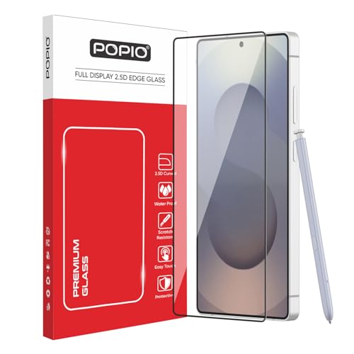 Image of POPIO Military-Grade Gorilla Tempered Glass For Samsung Galaxy S25 Ultra (Black) 9H Hardness, Edge-to-Edge Full Coverage, Anti-Scratch, Bubble-Free, Ultra Clear HD Glass, Oleophobic Coating, Face ID Compatible