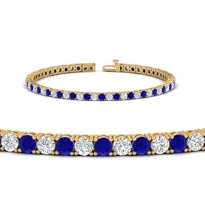 SHIV IMPEX JEWELS 6.00 Ct. Women’s Tennis Bracelets with Round Shape Blue Sapphire & White Diamond in 14k Yellow Gold Plated 925 Sterling Silver