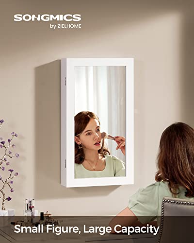 Image of SONGMICS UJJC51WT Lockable Jewelry Cabinet Armoire with Mirror, Wall-Mounted Space Saving Jewelry Storage Organizer, White