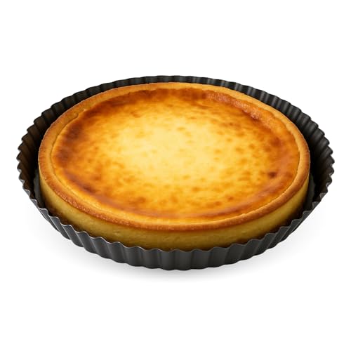 Molde para tarta de queso, Molde de Horno Rizado, Base fija no Desmontable, Soporta hasta 250ºC, Acero con revestimiento Antiadherente, libre de PFOA, Diámetro 24 cm x 3 cm altura