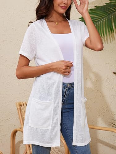 Image of Spicy Sandia Women's Lightweight Sheer Cardigans with Pockets Kimono Cover Up for Summer