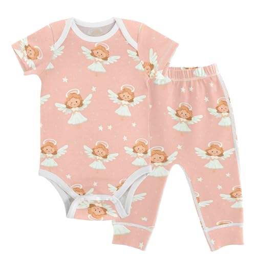 vvfelixl Baby Clothes Cartoon Little Angel Baby Bodysuits Set Unisex Short Sleeve Babys Pants Sets 0-3M