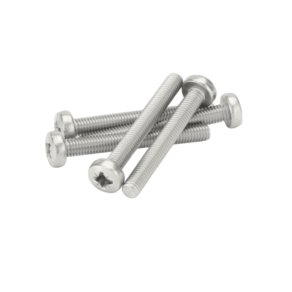 M4 (4mm x 50mm) Pozi Pan Head Machine Screws - BZP Steel (Pack of 20), Silver, M4 x 50mm