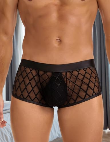 ohyeahlady Mens Sexy Underwear Breathable Mesh Boxer Briefs Underwear Trunks Low Rise Cool Lingerie for Men Hollow2