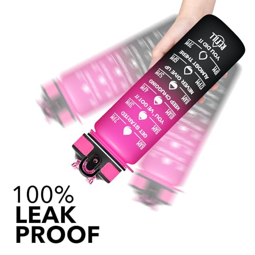 Image of Hyeta 32 oz Water Bottles with Times to Drink and Straw, Motivational Water Bottle with Time Marker, Leakproof, Drinking Sports Water Bottle for Fitness, Gym and Outdoor