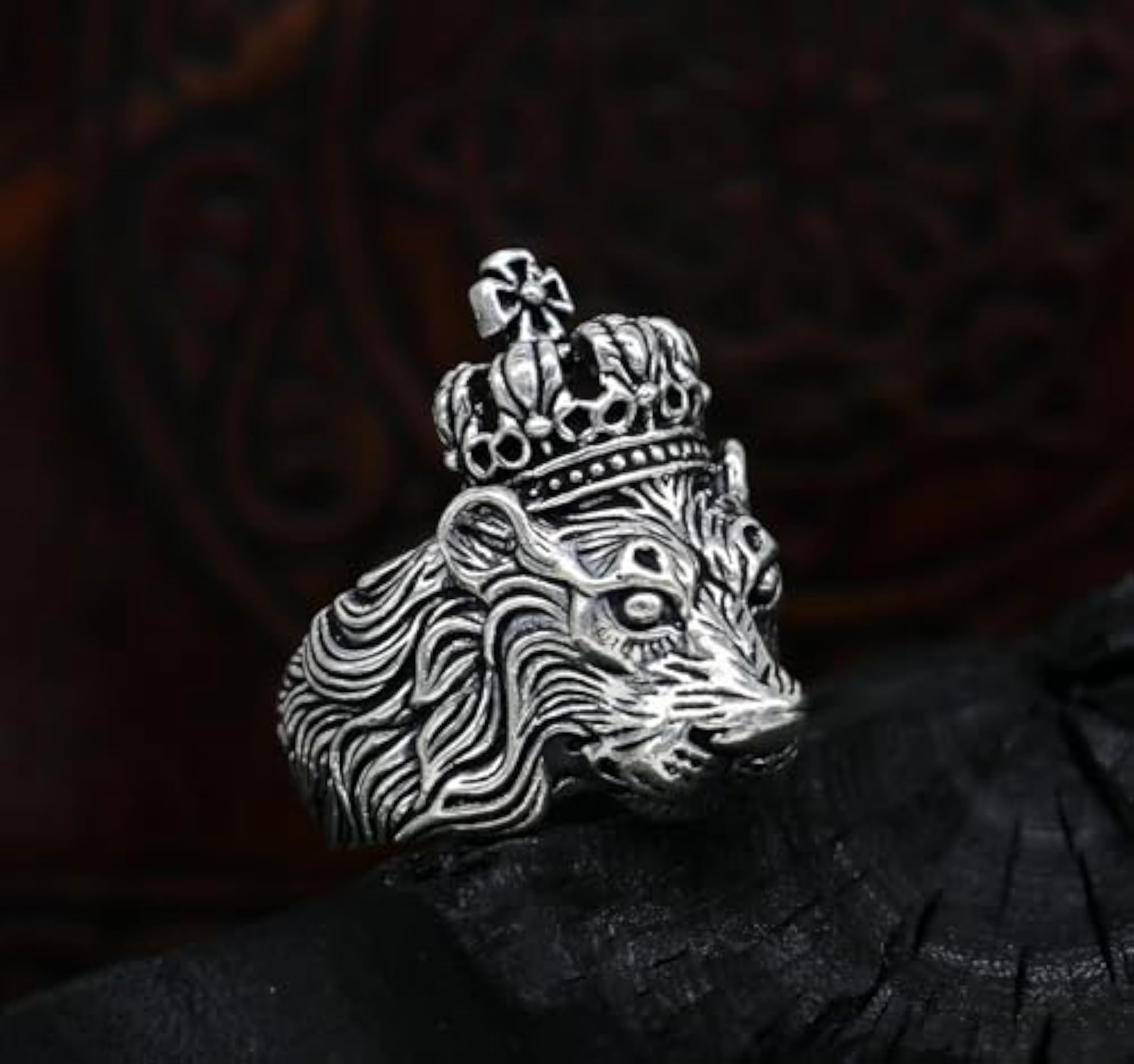 Men's Funky Cross King Crown Lion Face Ring