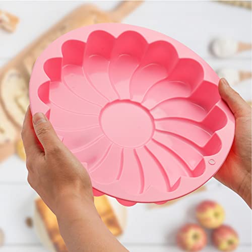 Eorta Silicone Large Cake Mold 23 Cm/9 Inch Flower Shaped Round Nonstick Baking Pan Brownie/Cheesecake/Tart/Pie/Flan/Bread Baking Tray For Birthday, Anniversary, Party, Random Color #TOP4
