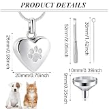 VEOIRXU Urne Kette für Asche, Anhänger Pfoten Abdruck Haustier, Herz Urne Halskette, Memorial Andenken Urne Schmuck mit Trichter-Kit für Haustier/Hunde/Katze Asche(Silber)