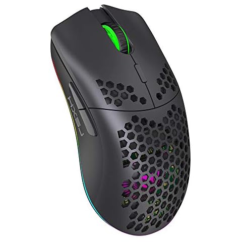 hxsj Rechargeable Wireless Honeycomb Gaming Mouse,Lightweight with 3200 DPI,RGB Rainbow Backlit (Matte Black) Cover