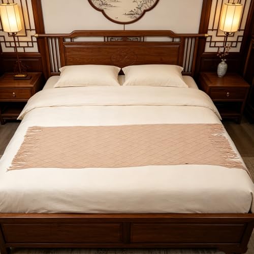 Camino de cama beige con flecos de estilo bohemio ULTECHNOVO 8