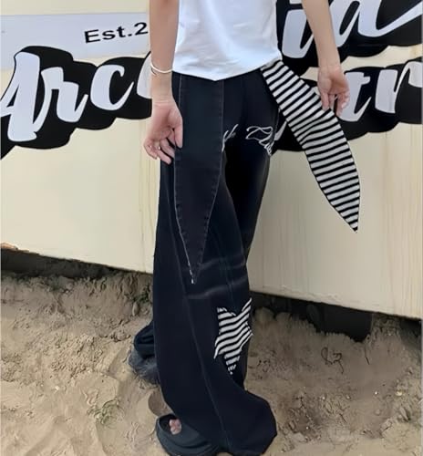 Y2k Unisex Vintage 3D Star Applique Baggy Jeans Hiphop Punk Streetwear Grunge Casual Wide Leg Oversized Denim Pants2