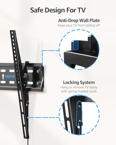 Image of MOUNTUP TV Wall Mount, Tilting TV Bracket for Most 26-60 Inch LED LCD OLED Flat /Curved TVs, Low Profile Save Spacing, Fits 12 inch to 16 inch Stud, Max VESA 400x400mm up to 99 LBS, MU0007