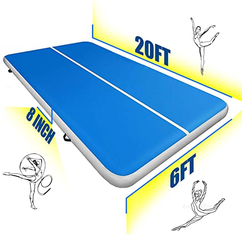 Erweater 20Ft × 6Ft Inflatable Air Gymnastics Mat, Air Tumbling Track Mat 8 Inches Thickness Training Mat With Electric Air Pump For Cheerleading/Yoga/Training/Water Fun/Park/Home Use/Outdoor #TOP4