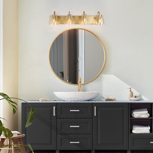 Image of KSANA Gold Bathroom Light Fixtures, 4-Light Modern Vanity Lights for Bathroom, 29.5-inch Large Bathroom Lighting Lights Over Mirror