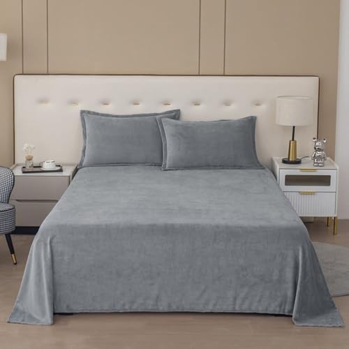 Beydodo Sábanas Encimeras 220 x 230 CM,Terciopelo Fundas Protectoras para Colchón Color Sólido Gris