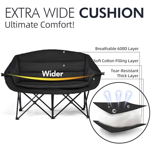 Image of Double Camping Chair Loveseat -2 Person Oversized Padded Outdoor Camp Couch