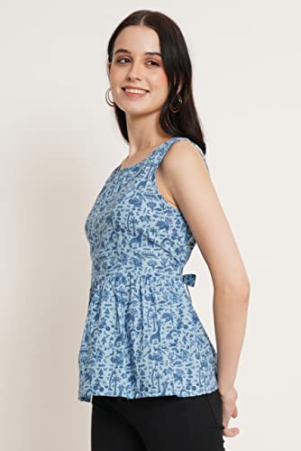 Image of COTLAND Fashions Jaipuri Cotton Sleeveless Printed Peplum Top for Women