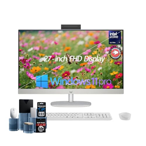 Image of HP 27 inch Touchscreen All-in-One Computer, Intel Ultra 7-155U 12-Core, IR Camera - 32GB Memory, 1TB SSD Storage, Win 11 Pro, FHD Display, Wi-Fi 6, Streaming & Everyday Productivity, w /Accessories