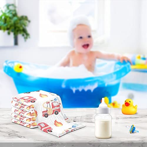 Image of vvfelixl Fire Department Funny Cars Baby Burp Cloths, Baby Muslin Washcloths for Boys Girls, Cotton Baby Face Towel for Newborn Infants Soft and Absorbent 11.8 X 11.8 in, 5 Pack