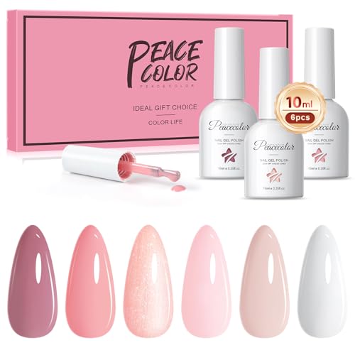 PEACECOLOR Esmaltes Semipermanentes de Uñas 6 Colores Nude Rosa Gel Set Pintauñas Semipermanentes Para Uñas Pintauñas Permanentes Principiantes Manicura Nail Design 10ml