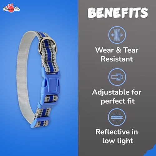 Image of Pawsindia Reflective Collar with Name Tag for Small & Medium Dogs, 0.75 Inches Wide and Adjustable Length Comes with Customize Name Tag - Blue
