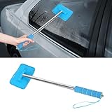 Hbxdeco Car Windshield Cleaning Tool, Car Windshield Window Cleaner, Auto Glass Wiper Tool with Extendable Handle & Reusable Microfiber Pad, Universal Vehicle Cleaning Car Accessories (Sky Blue)