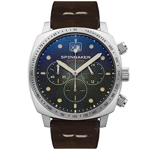 Preisvergleich Produktbild Herren-Armbanduhr, Spinnaker, Hull, Chronograph, rundes Gehäuse, Edelstahl, Zifferblatt, braunes Echtleder, SP-5068-02