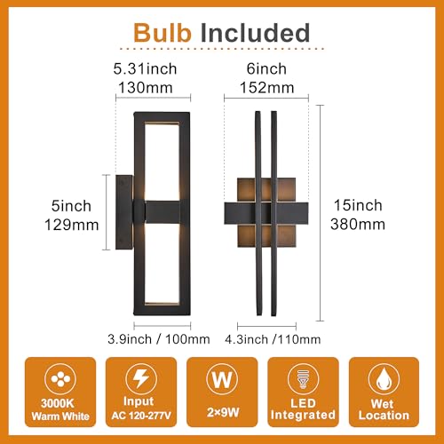 Image of 15Inch Small Outside Lights High-End Black Wall Scones IP65 Waterproof Anti-Rust Garage Lights, Elegant Outdoor Lamp for House Porch Patio Garage Front Door,Outdoor Wall Lighting Fixtures