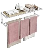 VOTZAAQ 32 in Towel Racks for Bathroom, Bath Towel Shelf with Double Towel Bar, Stainless Steel Towel Storage for Lavatory Wall Mounted, 2-Tier Towel Hanger Towel Holder, Brushed Nickel