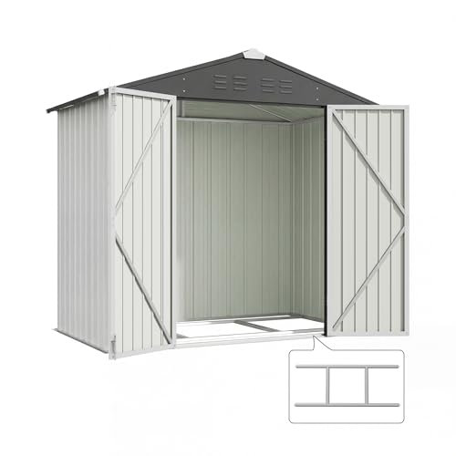Image of Devoko 6 x 4 FT Storage Sheds with Floor Frame, Waterproof Garden Tool Shed with Lockable Door, Outdoor Metal Utility Shed for Backyard Patio Lawn, White