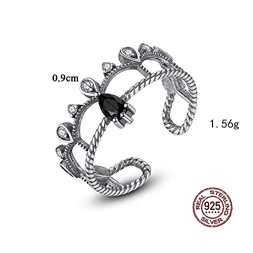 Bague obsidienne rétro en argent S925 avec zircon pour superposition - 6