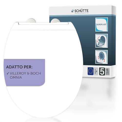 SCHÜTTE Sedile WC adatto per Villeroy & Boch OMNIA, con abbassamento automatico, made in EU, coperchio rimovibile in termoindurente infrangibile, coperchio WC e occhiali fino a 250 kg, bianco