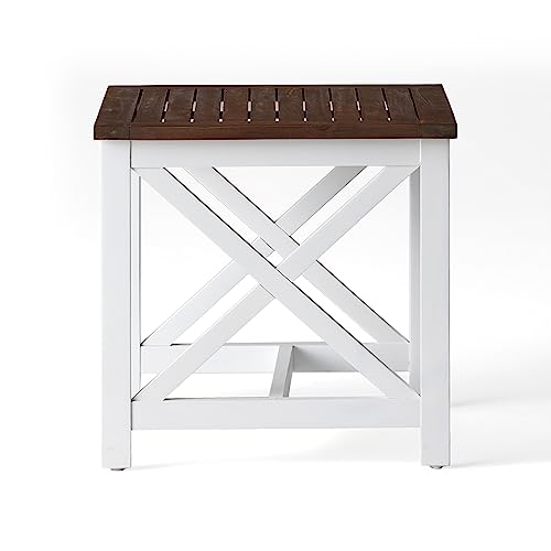 Christopher Knight Home Shammai Indoor Farmhouse Cottage Acacia Wood End Table with White Frame, Pu White / Dark Oak, Pu White / Dark Oak - Image 5