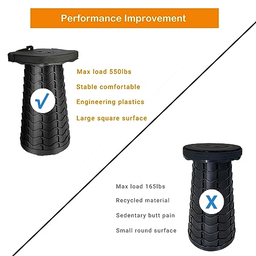 Image of Collapsible Camping Stool with Seat Cushion & Nylon Bag, Square Portable Telescopic Stool, Lightweight Sturdy Foldable Stool for Camp Fishing Picnic, Max Load 550 lb