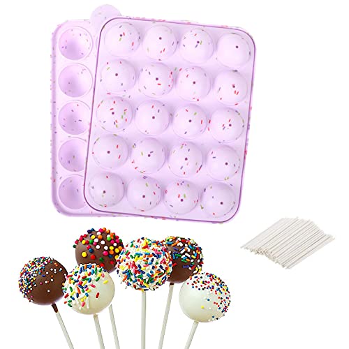 DQTYE Moules à cake pop en silicone sans BPA avec 100 bâtonnets de cuisson en silicone pour faire des sucettes au chocolat, des bonbons, des glaçons, des cupcakes, des outils de pâtisserie – Violet