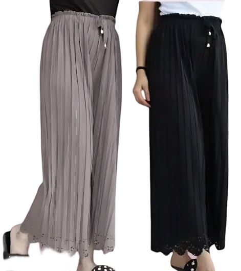 Women's Solid Pleated Maxi Length Combo Flared Cutwork Palazzo Set(at_005)-picture-44