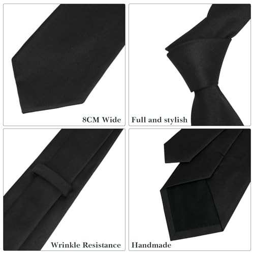 Puistr Men'S Ties Solid Pure Color 3.15 Inch (8Cm) Necktie Plain Formal Black Ties For Men thumb #3