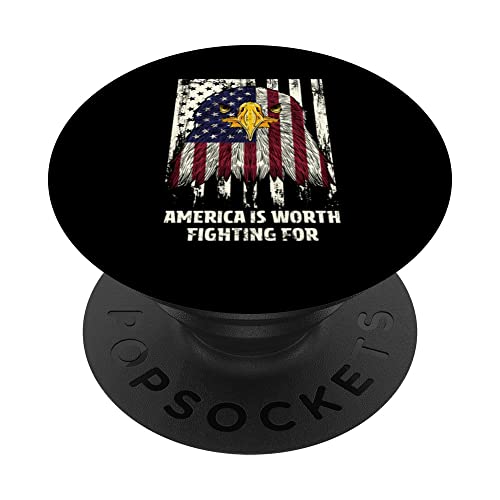 America is Worth Fighting for Patriotic Proud Patriotism PopSockets Swappable PopGrip, Black