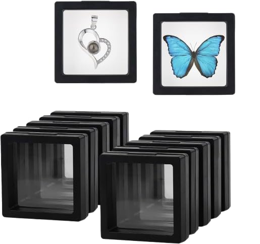Kshavi 3D Floating Display Case Frames for Earrings, Rings, Brooch, Challenge Coins, Gold Medals, Travel Box, Shells, Gems, Pins PE Film Anti-Oxidation Display Box, Color As per Availability (15PCs)