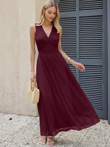 Image of ANRABESS Women's Floral Tulle Wedding Guest Maxi Dress | V Neck Sleeveless,A-Line Elastic Waist,Casual Flowy Formal Boho,Bridal Shower Garden Party Beach Vacation,Summer Fall